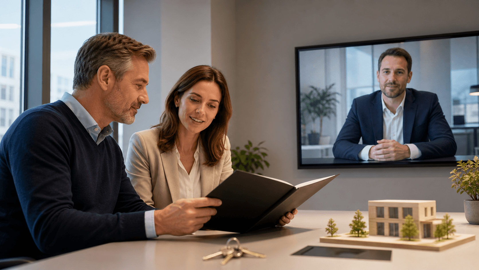 Business professional reviewing sales charts on a laptop beside a UK flag, in a blue-toned office scene.